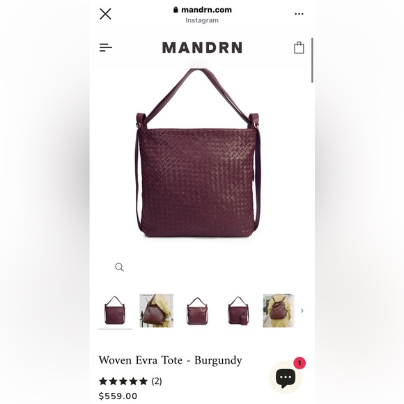 MANDRN Woven Evra Tote - Burgundy Shoulder Bag/ backpack - Picture 3 of 15
